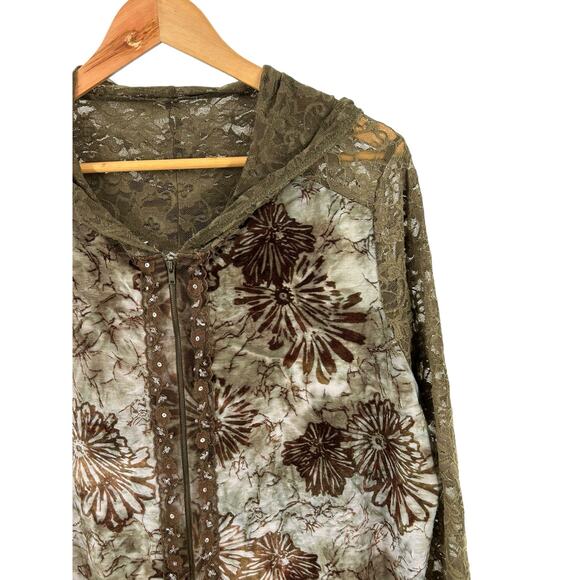 Britany Black Green Lace Full Zip Long Sleeve Jacket Size Large - Picture 7 of 11